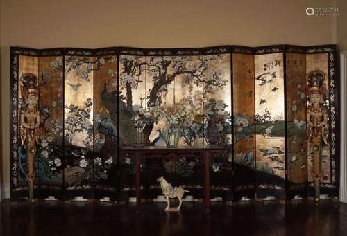 CHINESE LACQUERED PALACE FOLDING SCREEN