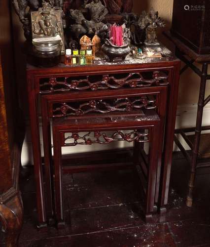 NEST OF 3 CHINESE HARDWOOD TABLES