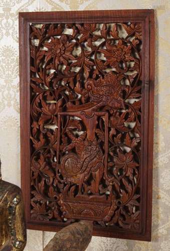 BALINESE CARVED & PIERCED HARDWOOD PANEL