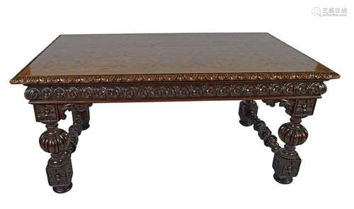 19TH-CENTURY WALNUT AND PARQUETRY LIBRARY TABLE