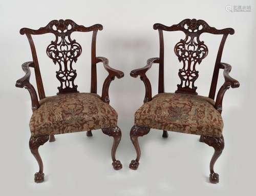 PAIR OF DRAMATIC IRISH CHIPPENDALE ARMCHAIRS