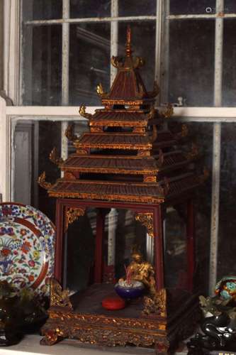 19TH-CENTURY CHINESE PARCEL-GILT TEMPLE SHRINE