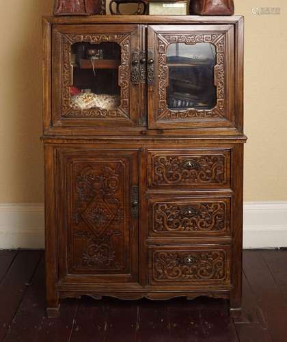 CHINESE PROFUSELY CARVED WOOD CABINET