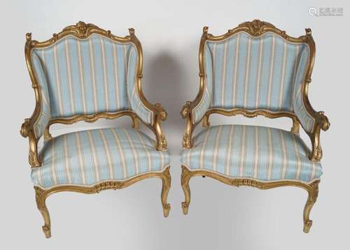 PAIR 19TH-CENTURY CARVED GILTWOOD CHAIRS