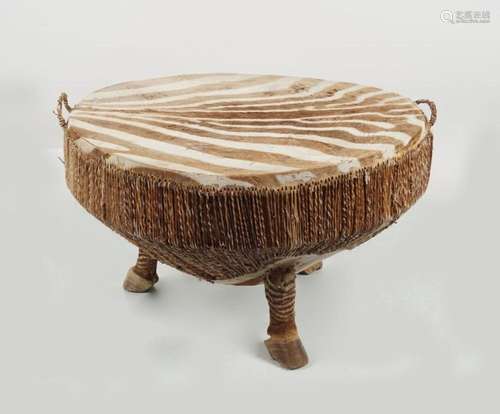 AFRICAN TRIBAL ZEBRA SKIN TABLE DRUM