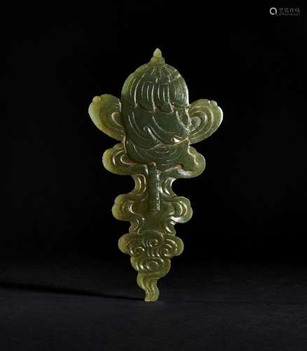 A CHINESE SPINACH JADE PLAQUE, QING DYNASTY (1644-1911)