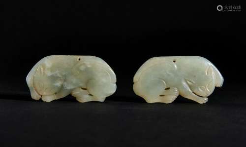 TWO CHINESE JADE PLAQUES OF FELINES, QING DYNASTY (1644-1911...