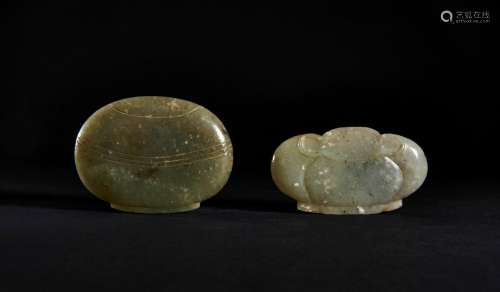 TWO CHINESE CELADON JADE PLAQUES, QING DYNASTY (1644-1911)