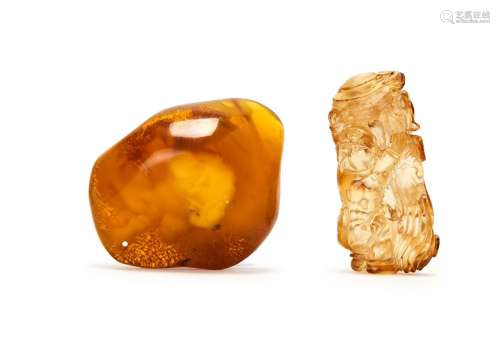 TWO CHINESE AMBER CARVINGS, QING DYNASTY (1644-1911)