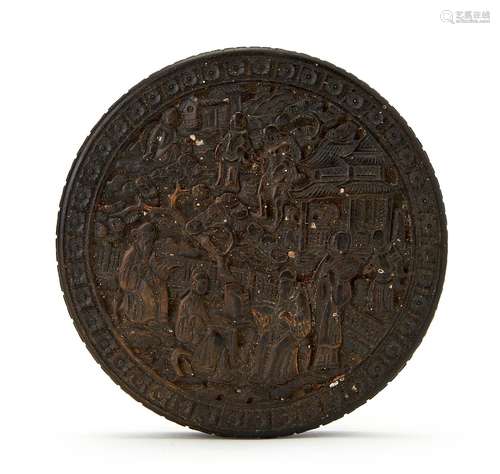 A LARGE CHINESE TORTOISE SHELL CIRCULAR BOX & COVER, QIN...