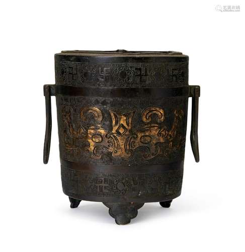 A CHINESE GILT BRONZE CENSER, 17TH/18TH CENTURY, QING DYNAST...