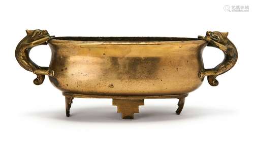 A CHINESE GILT BRONZE CHILONG HANDELED CENSER, QING DYNASTY ...