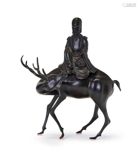 A BRONZE `SHOULAO AND DEER\' CENSER 19TH CENTURY, QING DYNAS...