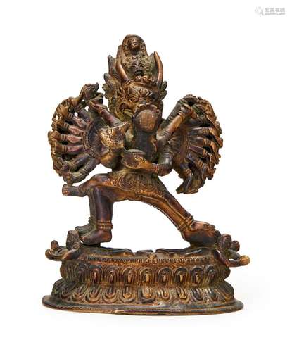 A SINO TIBETAN GILT BRONZE BUDDHA OF YAMANTAKA VAJRABHAIRAVA...