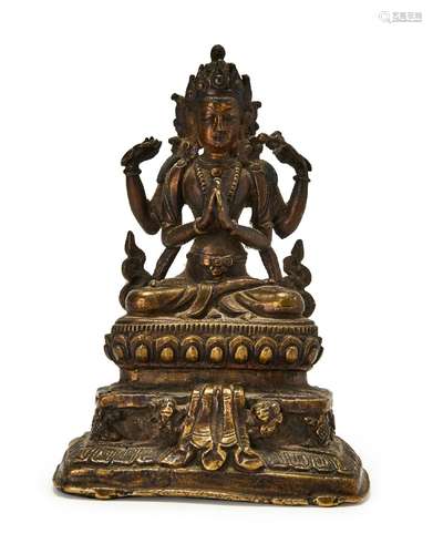 A TIBETIAN BRONZE FIGURE OF SHADAKSHARI LOKESHVARA, 19TH CEN...