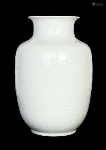 A CHINESE WHITE MONOCHROME LANTERN SHAPED VASE, QIANLONG MAR...