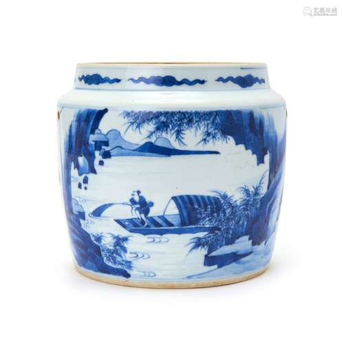 A BLUE AND WHITE HANGING JARDINIÈRE, QING DYNASTY (1644-1911...