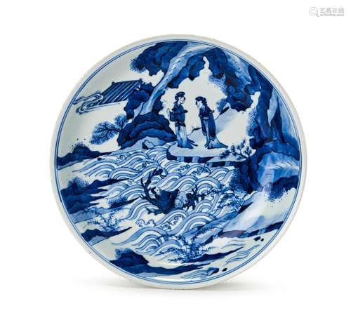 A CHINESE BLUE & WHITE DISH, QING DYNASTY (1644-1911)