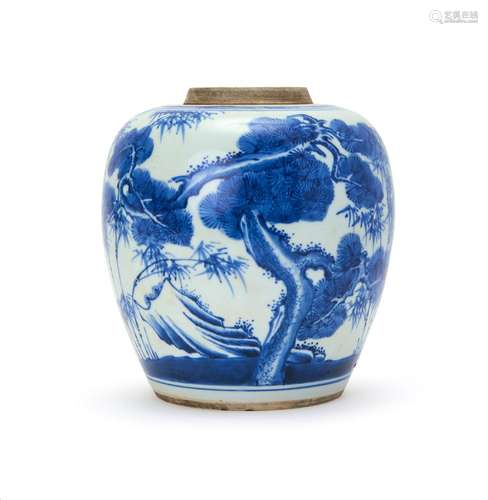 A CHINESE BLUE & WHITE JAR, QING DYNASTY (1644-1911)