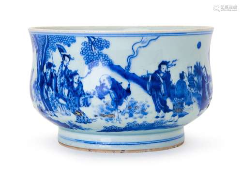 A CHINESE BLUE & WHITE CENSER, QING DYNASTY (1644-1911)