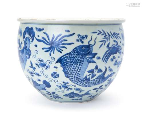 A CHINESE BLUE & WHITE JARDINERE, QING DYNASTY (1644-191...