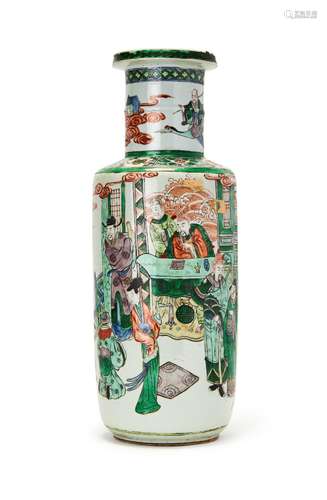 A CHINESE FAMILLE VERTE ROULEAU VASE, QING DYNASTY (1644-191...