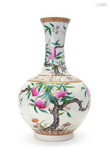 A CHINESE FAMILLE ROSE NINE PEACHES VASE, QING DYNASTY (1644...