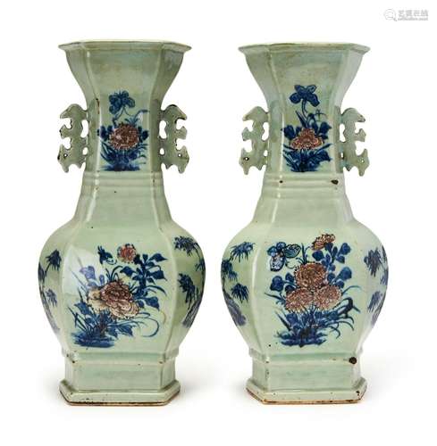 A PAIR OF CHINESE CELADON GROUND VASES, 18TH/19TH CENTURY, Q...