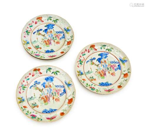 SIX FINE CHINESE FAMILLE ROSE FIGURAL PLATES, QING DYNASTY (...