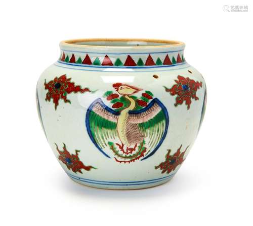 A CHINESE WUCAI PHOENIX JARDINIERE, QING DYNASTY (1644-1911)