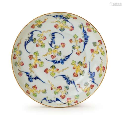 1A CHINESE FAMILLE ROSE BATS DISH, GUANGXU MARK, QING DYNAST...