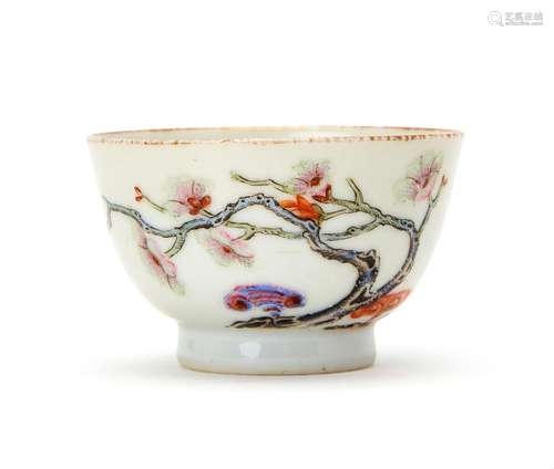 A CHINESE FALANGCAI SEPIA ENAMELLED PRUNUS & LINGZHI BOW...