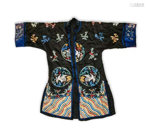 A CHINESE SILK EMBROIDERY RANK BADGE ROBE, QING DYNASTY (164...