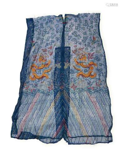 A PAIR OF CHINESE BLUE GROUND TEXTILES INSCRIBED WITH GOLDEN...