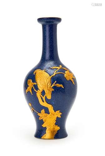 A CHINESE BLUE & GILT "BIRD" VASE, QING DYNAST...