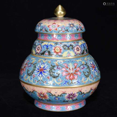 旧藏珐琅彩缠枝花卉纹罐