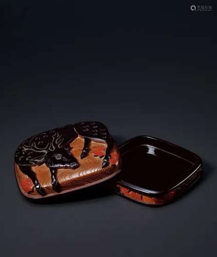 二十代堆朱杨成 明治时代 雕漆鹿香盒