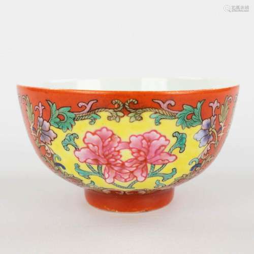 A Chinese bowl decorated with peonies, Guanxu mark and perio...