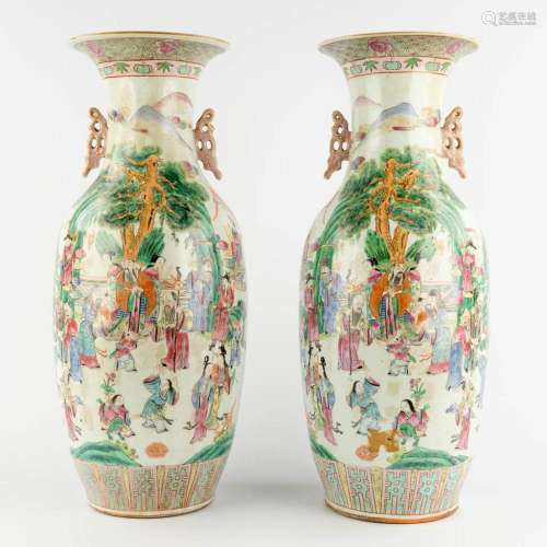 A pair of Chinese Famille Rose vases. 20th C. (H:58 x D:22 c...