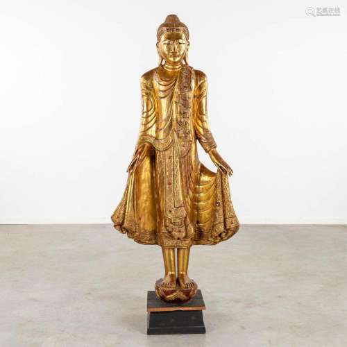 A large and decorative wood sculptured figurine of Buddha, 2...