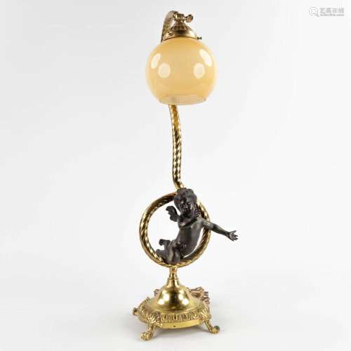 Table lamp with an angel, Bronze, 20th C. (D:20 x W:22 x H:6...