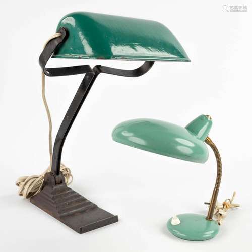 A table lamp and library lamp, green shades, circa 1920 and ...