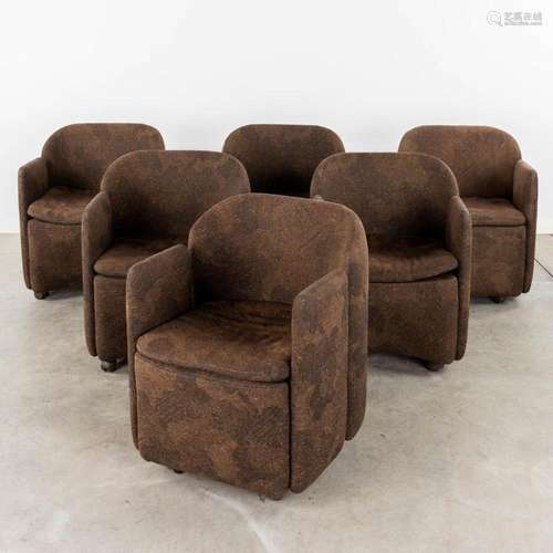 Durlet, a set of 6 brown fabric armchairs. (D:64 x W:64 x H:...