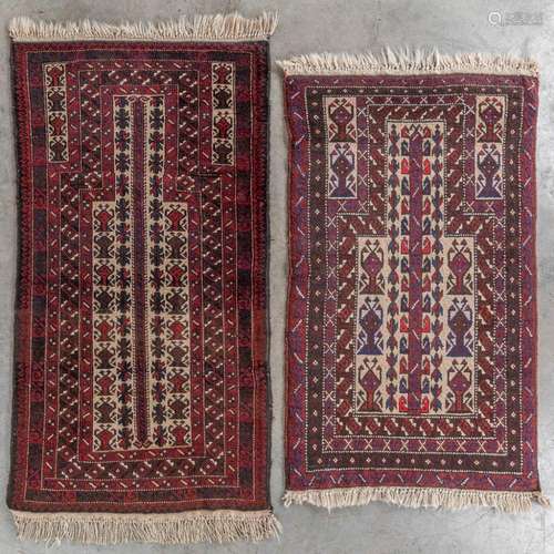 Two Oriental hand-made carpets, Afghan. (D:146 x W:79 cm)