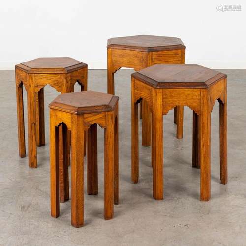 A set of 4 hexagonal side tables, stackable. Circa 1940. (W:...