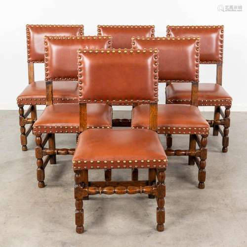 A set of 6 antique Flemish chairs, uphostered with leather. ...