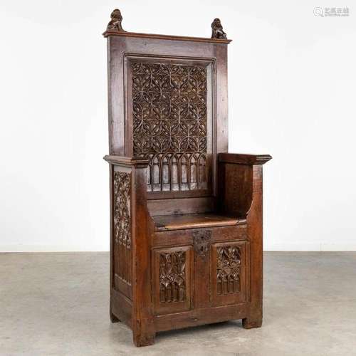 An antique Throne with gothic panels, 17th/18th C. (D:46 x W...