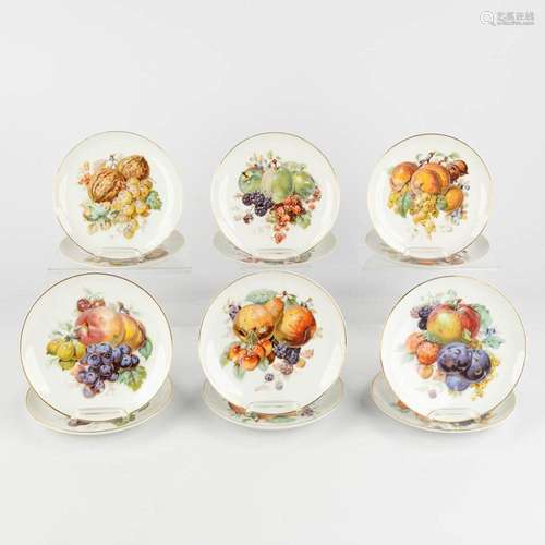 KPM Germany, 12 plates, Polychrome porcelain with transferpr...