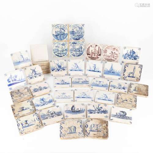 A large collection of antique tiles, Blue-white and Manganes...