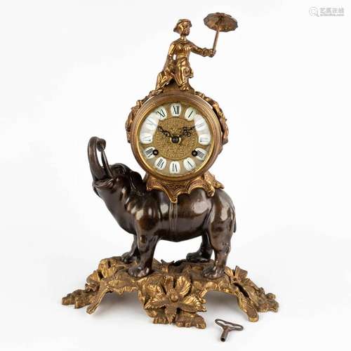 A mantle clock, carried by an elephant, bronze, Circa 1970. ...